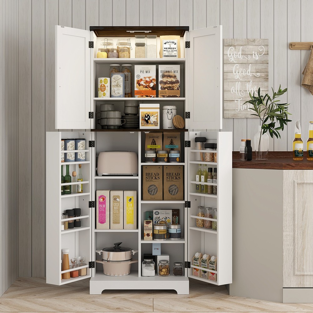 64" Kitchen Pantry Storage Cabinet with Motion Sensor Light