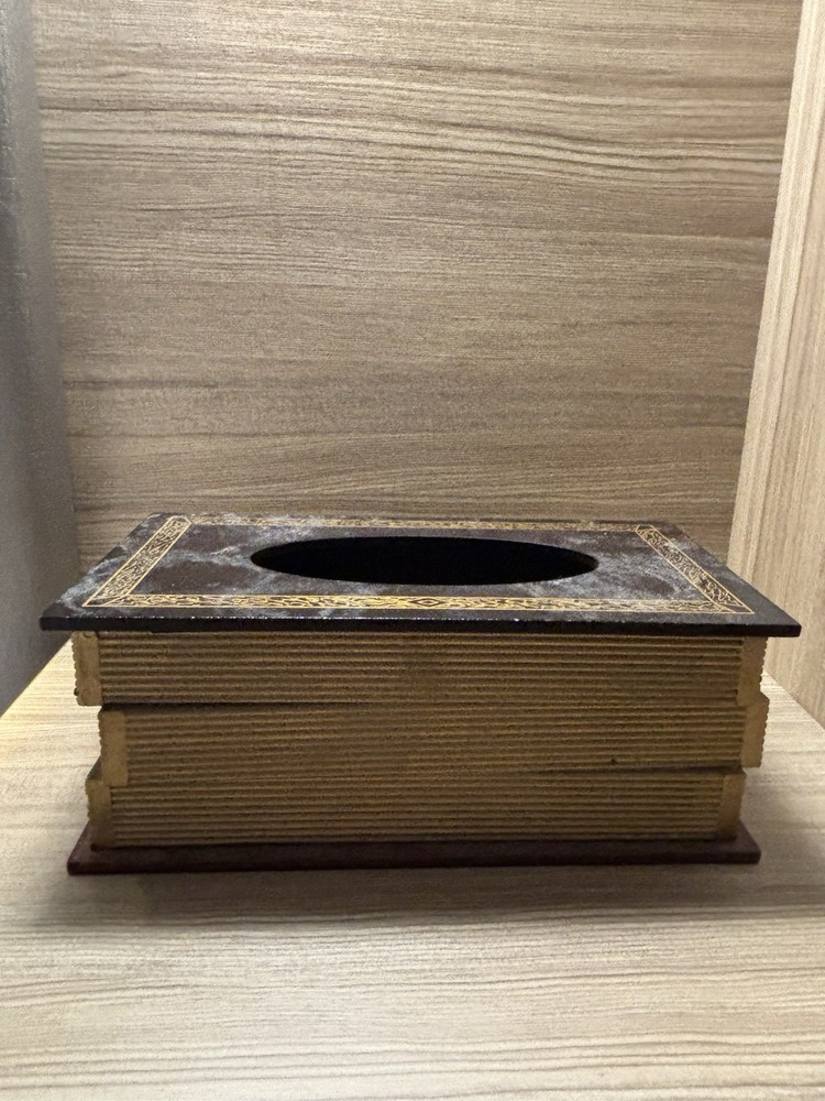 Classical Wooden Book Tissue Box Cover Rectangular (black-top) Hinged