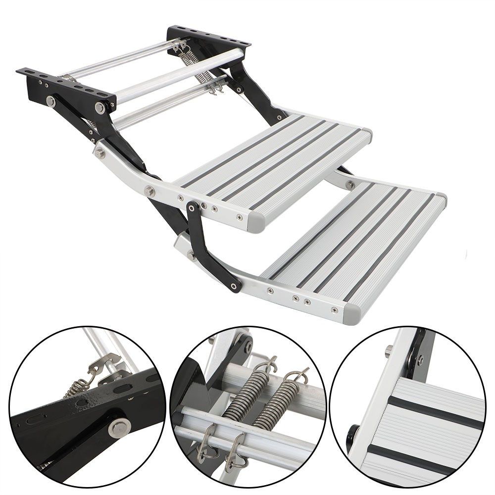 For Manual Pull Out Retractable 2 Step RV Camper Platform Steps Stair Anti-Slip