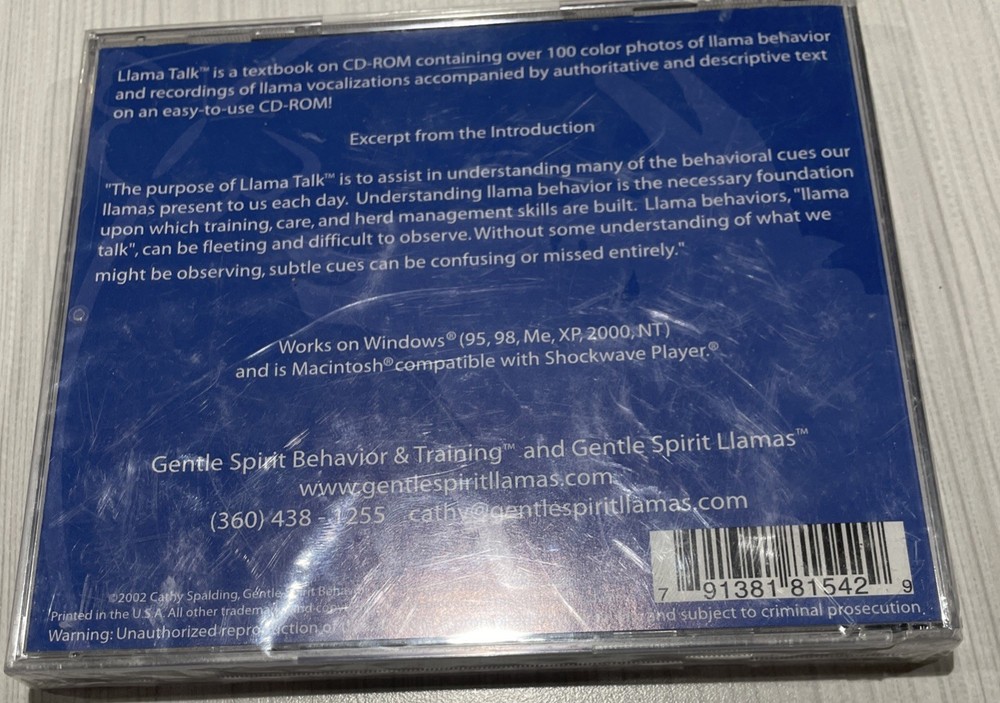 Llama Talk CD ROM Understanding Llama Behavior Training Software Windows 95 XP