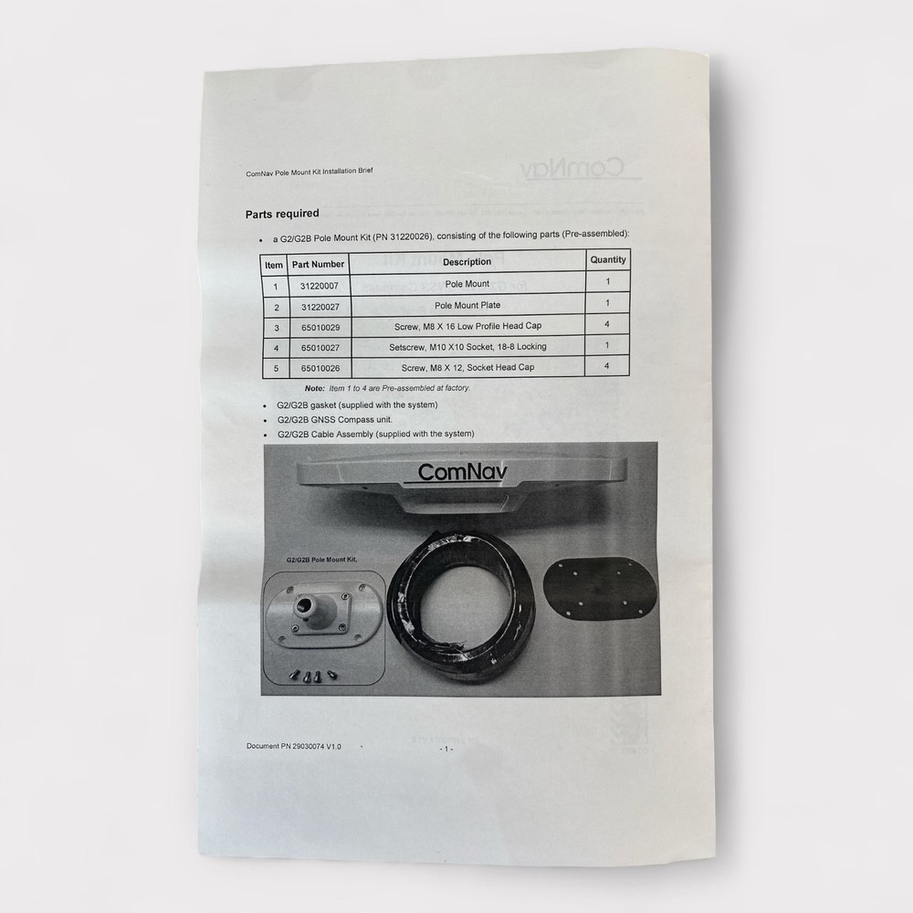 ComNav 31220026 G2/G2B GNSS Compass Pole Mount Kit W/ Hardware - White **New**