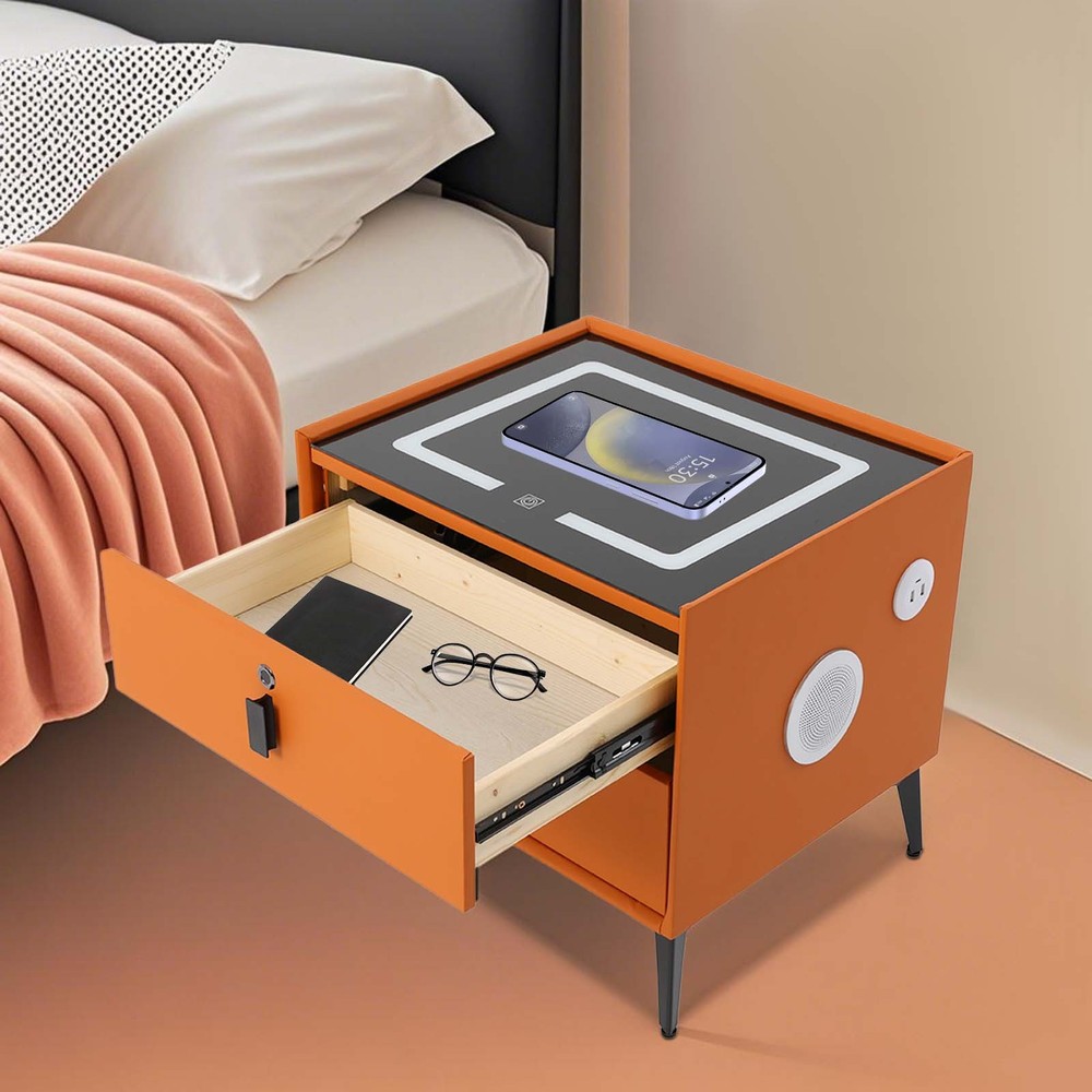 Bluetooth Speaker Smart Bedside Table with 3Color Light, USB & Wireless Charging