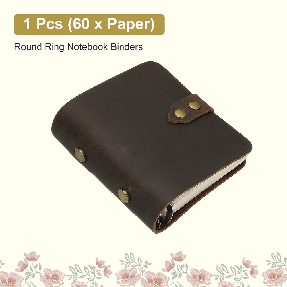 A9 Leather Journal, 3 Ring Notebook Binder Planner Loose Leaf, Dark Brown