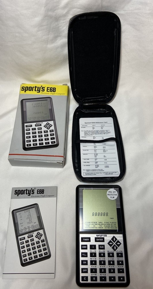 Sporty's E6B Electronic Flight Computer NIB Case, Card, Manual