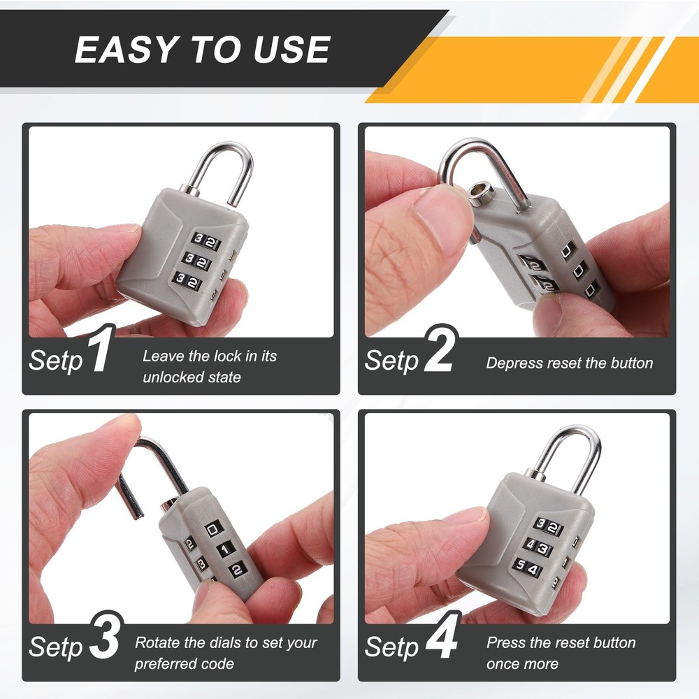 4pcs Resettable 3 Digit Plastic Combination Padlock, Blue (60 x 32mm)