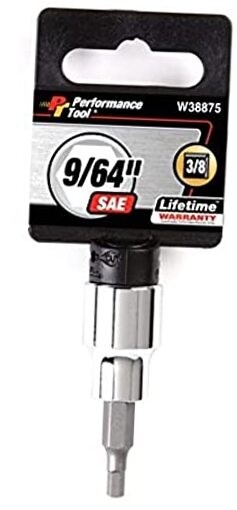 W38875 Hex Bit Socket, 3/8-Inch Drive, 9/64