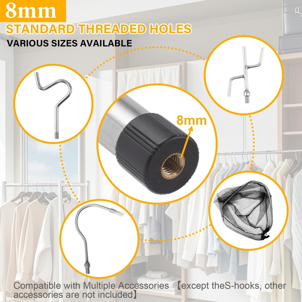Clothes Hooks, 49"-91" Extendable Coat Hook Durable and Sturdy Black