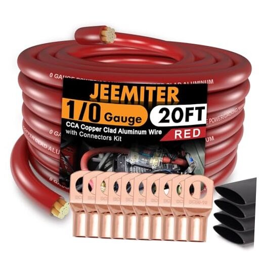 1/0 Gauge Red CCA Wire (20ft Single Roll) - Replacement Power Cable 20FT Red