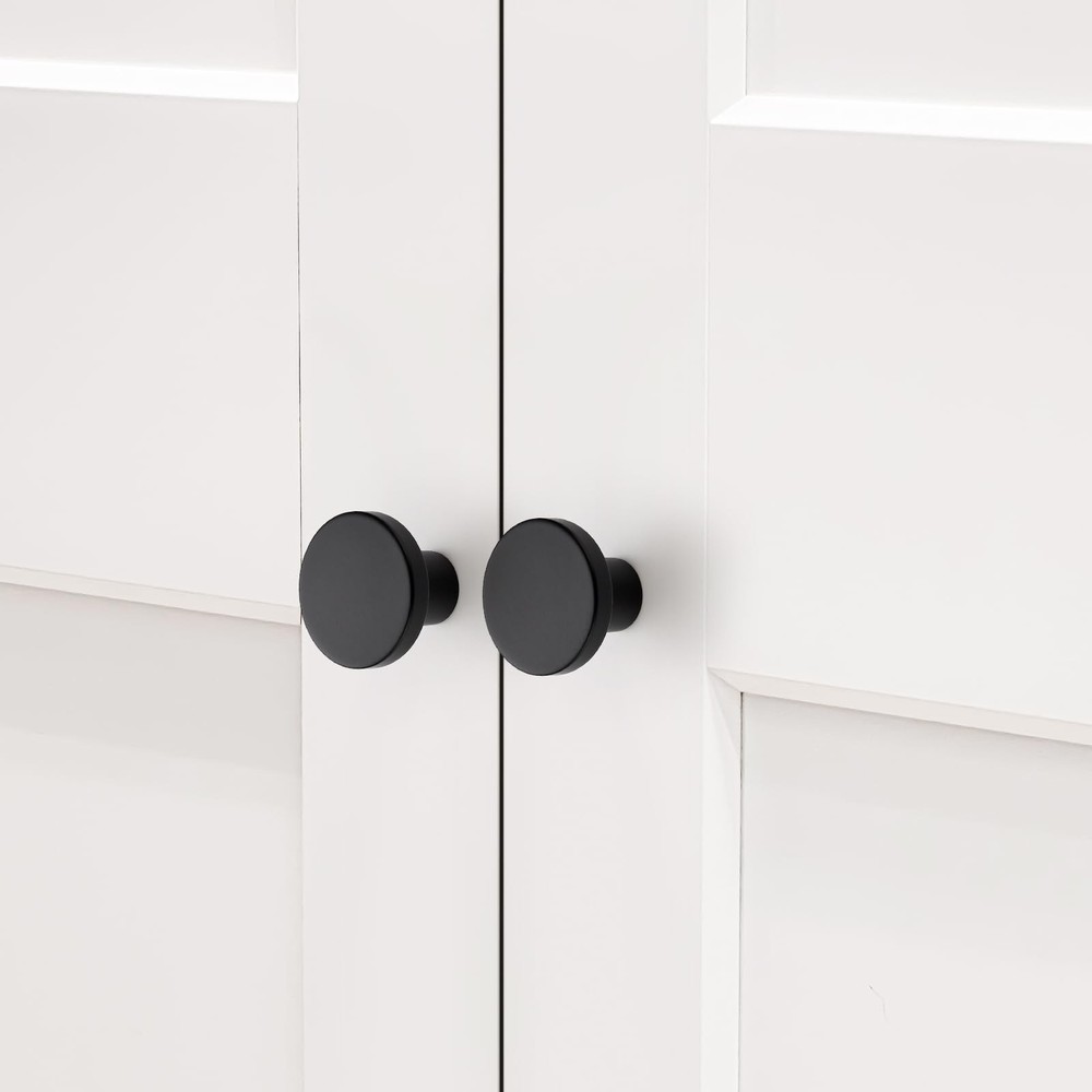 10 Pack Black Cabinet Knobs, 1-1/5 Inch Round Drawer Knobs for Kitchen Cabine...