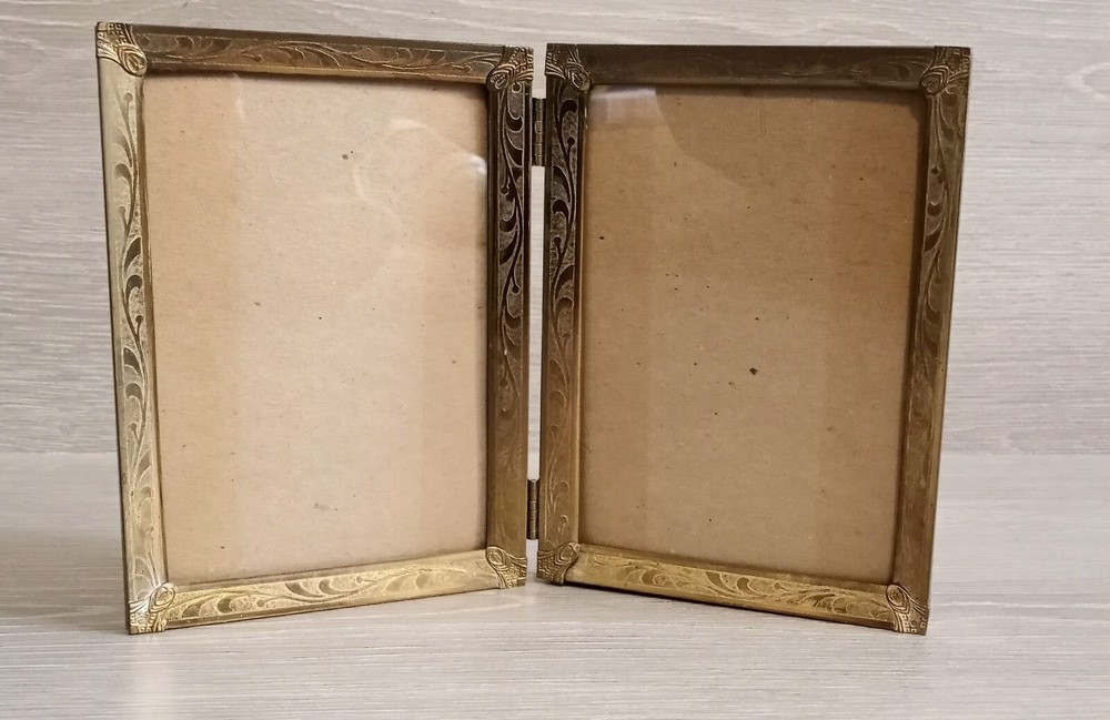 Vintage Ornate Embossed Double Fold Hinged 5x7 Frames Red Velvet Back