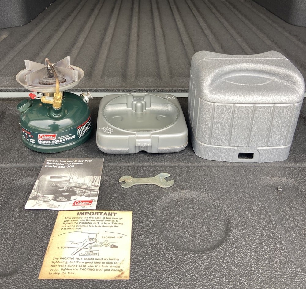 COLEMAN STOVE  MODEL: 508A, CAMP STOVE WITH CASE, Dated 01-91