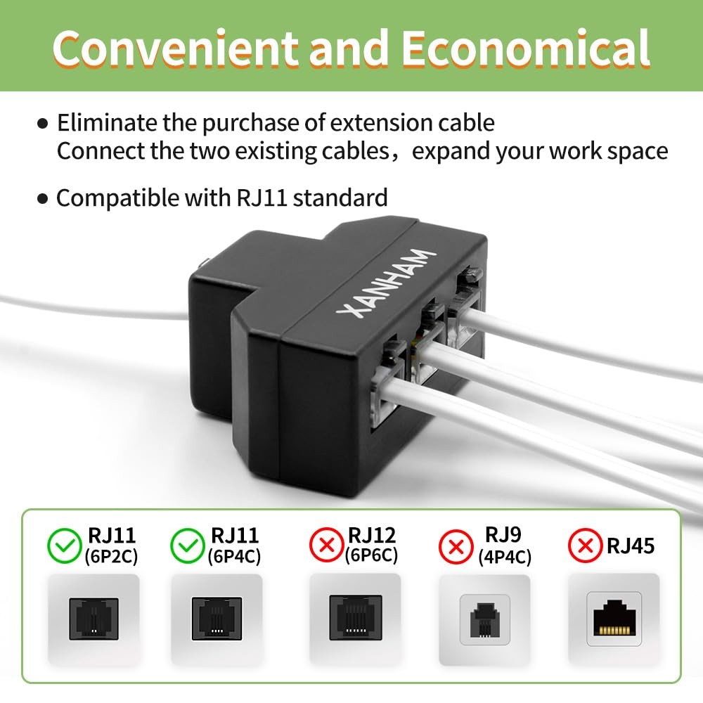 3 Pack RJ11 3 Way Phone Line Splitter Adapter