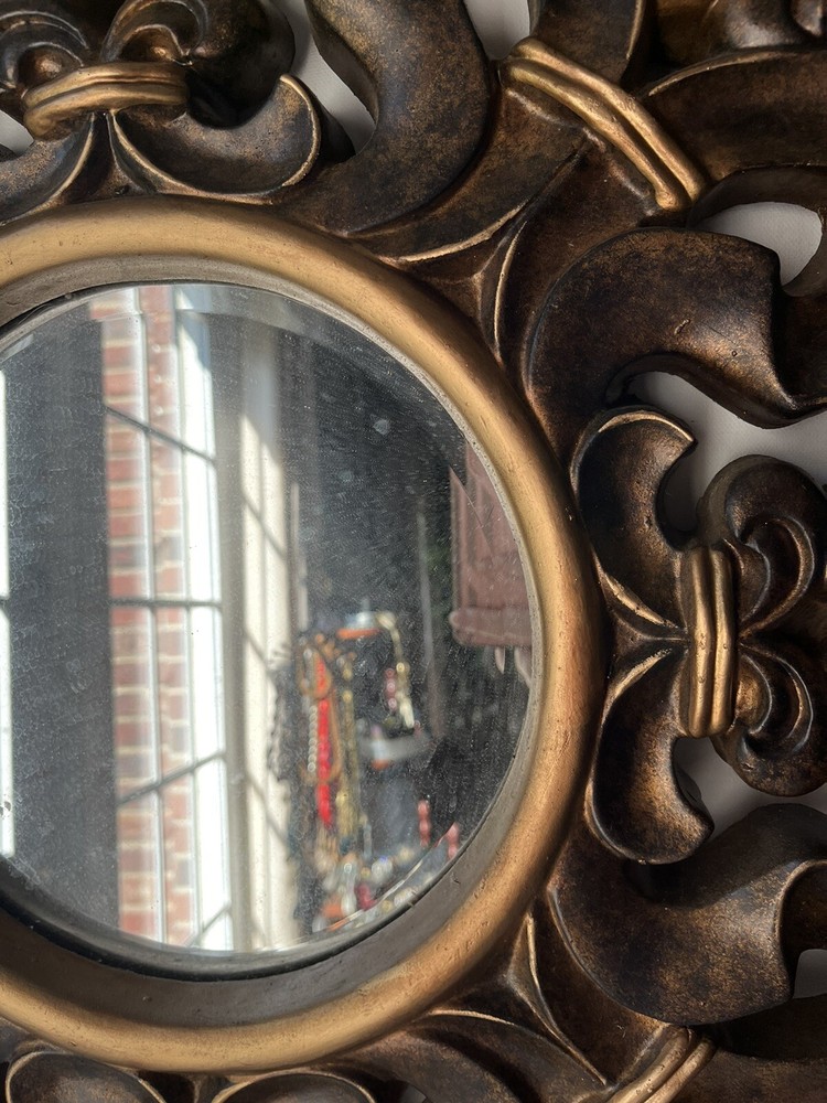 Vintage Ornate Gilded Bronze Frame Round Mirror 24”