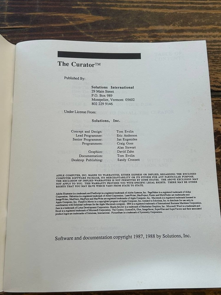 Vintage Macintosh The Curator Art Management Integration Program Manual