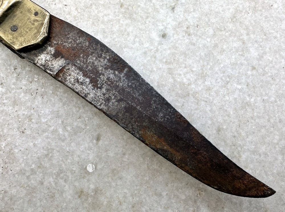 Antique Old Hand Crafted Brass Handle Iron Blade Folding Locking System Knife