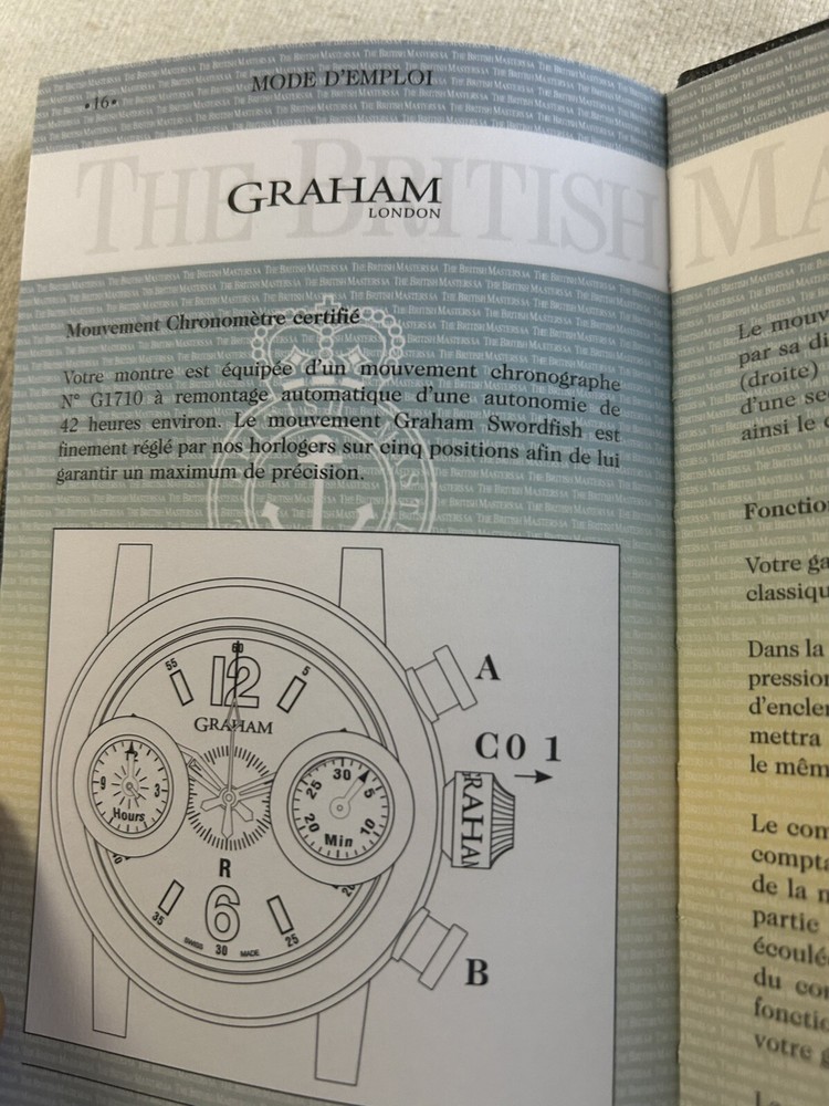 Graham Watch Original Certificate for Swordfish