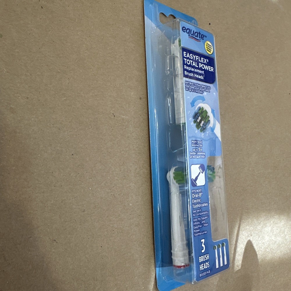SEALED BOX Equate EasyFlex Total Power Replacement Toothbrush Heads 3-pack