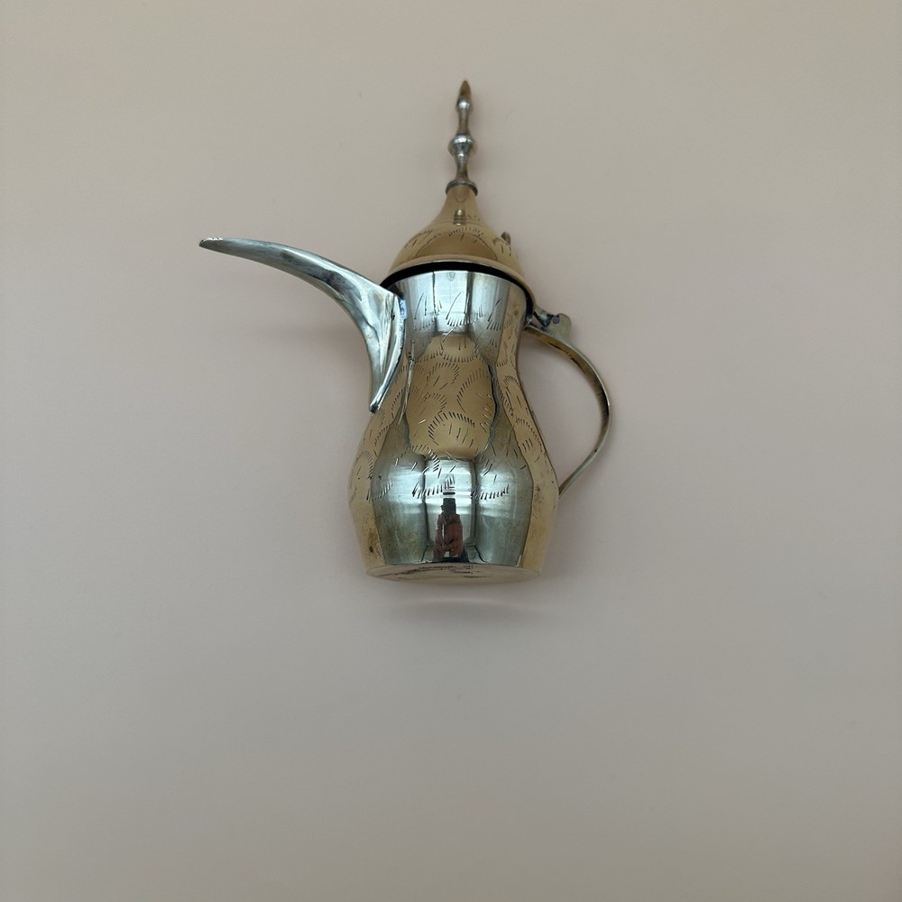 Brass Dallah Coffee Pot Engraved Traditional Middle Eastern Design Handmade