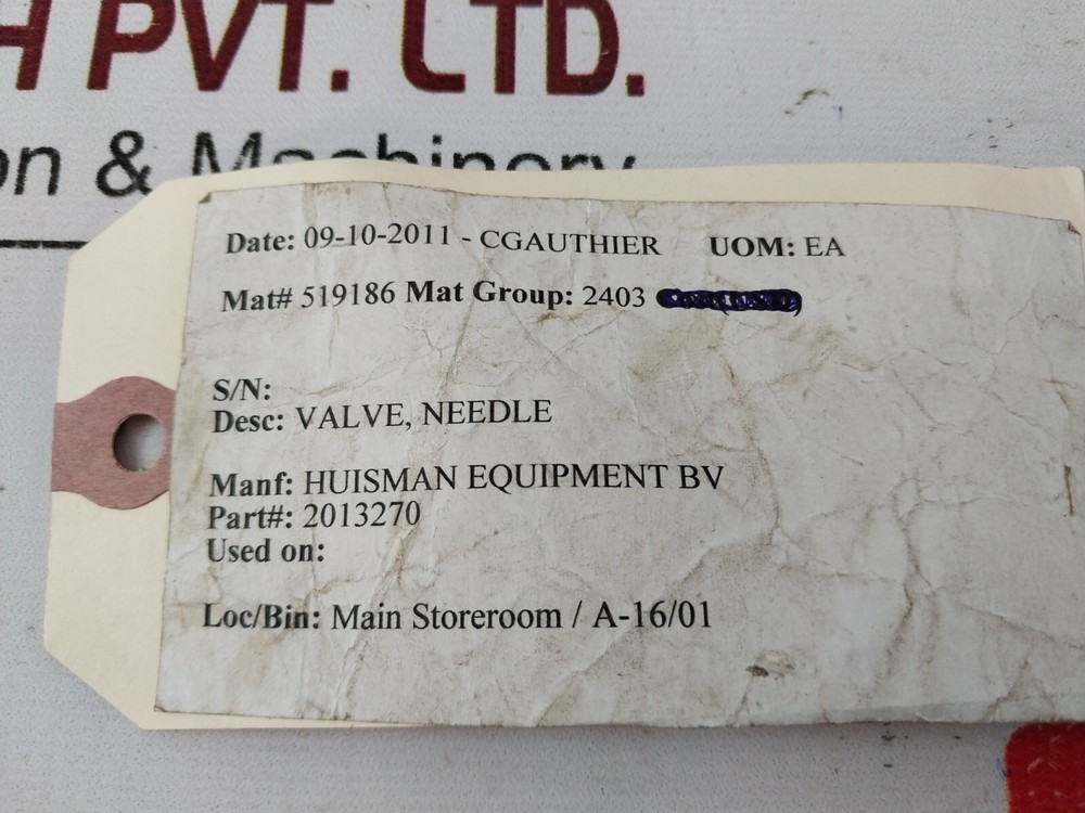 Huisman cap 271 needle valve
