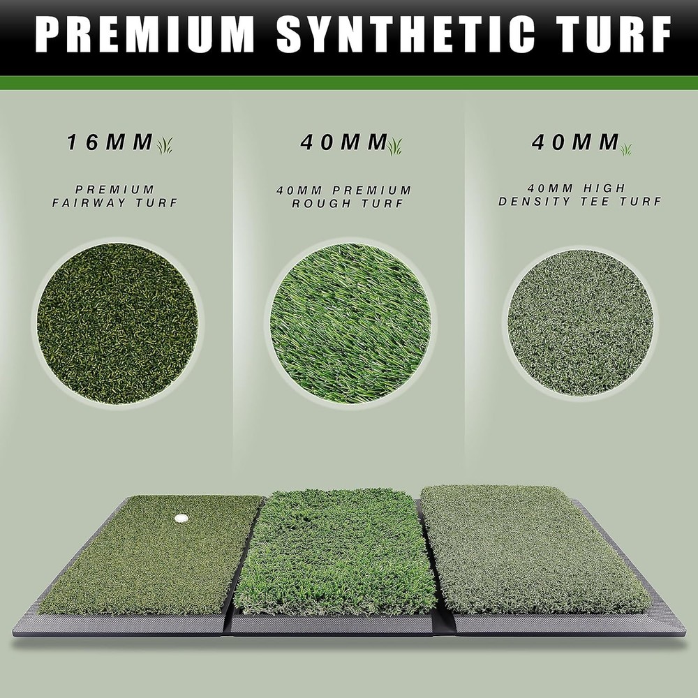 Professional Tri-Turf Golf Hitting Mat | Heavy Duty Rubber Backing Practice M...