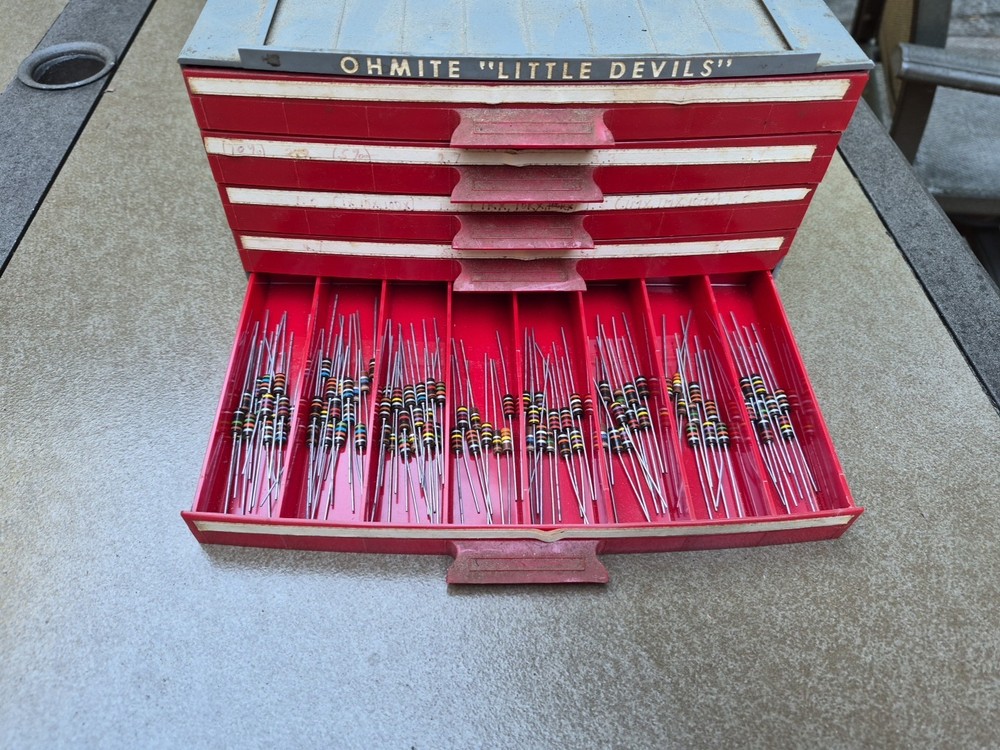 FULL Ohmite Little Devils Case WITH LOTS OF RESISTORS Electronics
