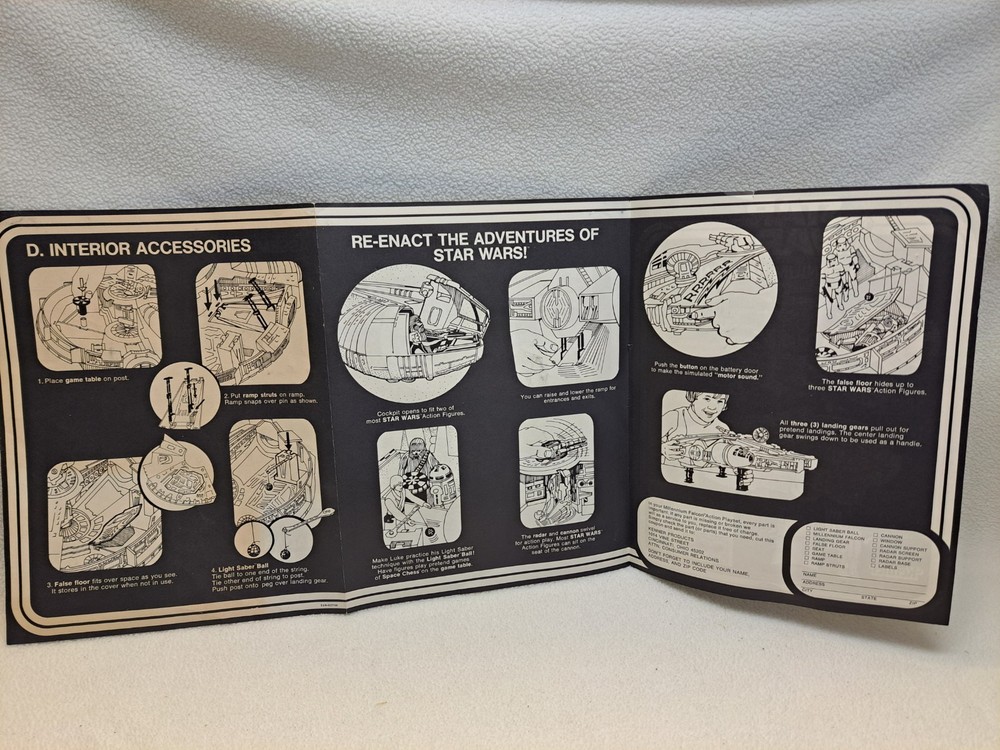 Star Wars 1977 Millenium Falcon Instruction Sheet VGUC