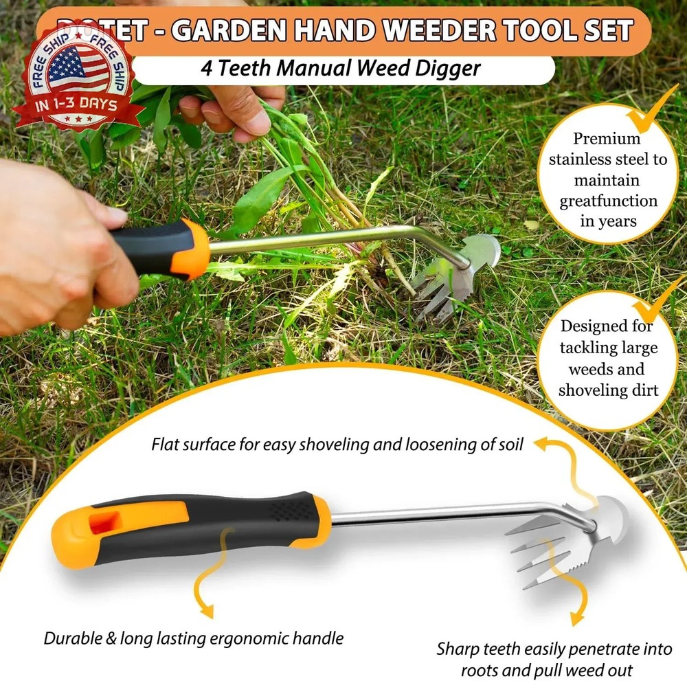 Garden Uprooting Weeding Tools - 3 Pack Hand Held Weeder Puller Tool Set, Rubber