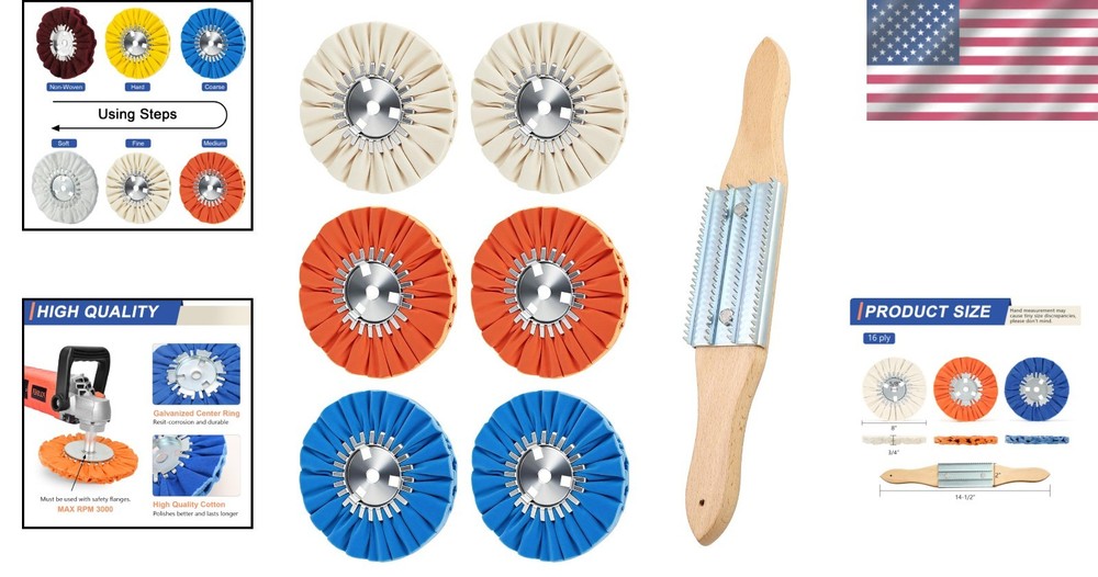 Airway Buffing Wheel Set 7Pc - 8" Diameter, 5/8" Arbor Hole
