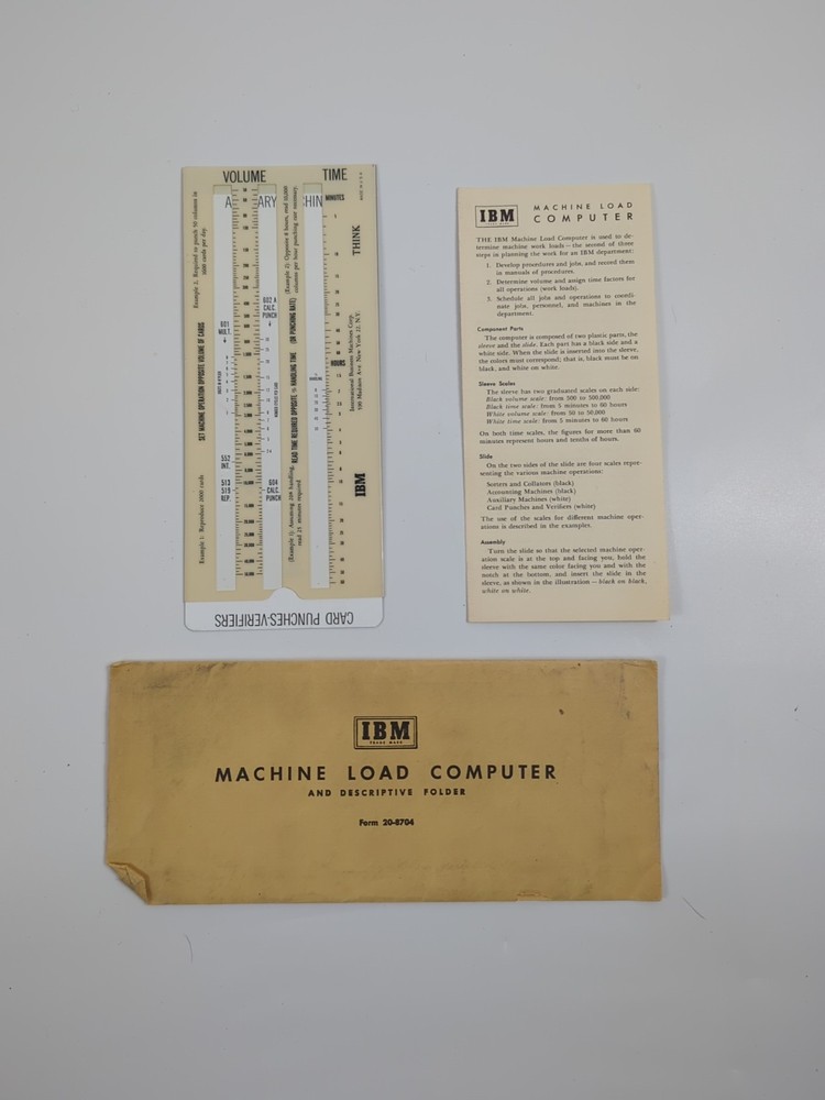 Vtg 50s IBM Machine Load Computer Slide Rule Folder Instructions MCM Computing