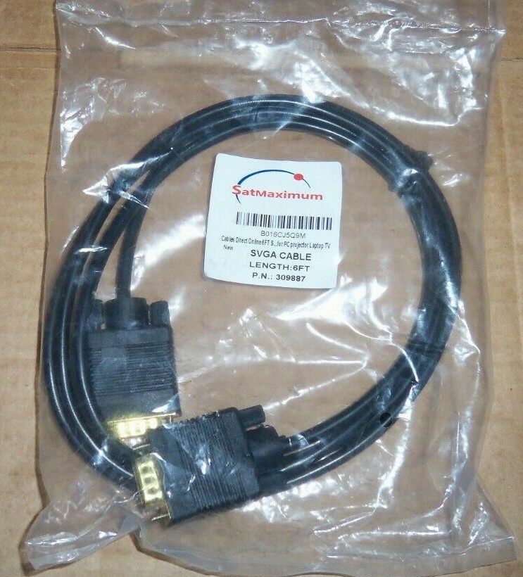 SATMAXIMUM CABLE DIRECT ONLINE SVGA CABLE 6FT BLACK PROJECTOR, LAPTOP,ETC sealed