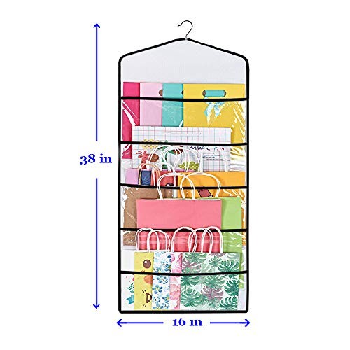 Hanging Double Sided Gift Bag Storage Organizer with Multiple Front and Black