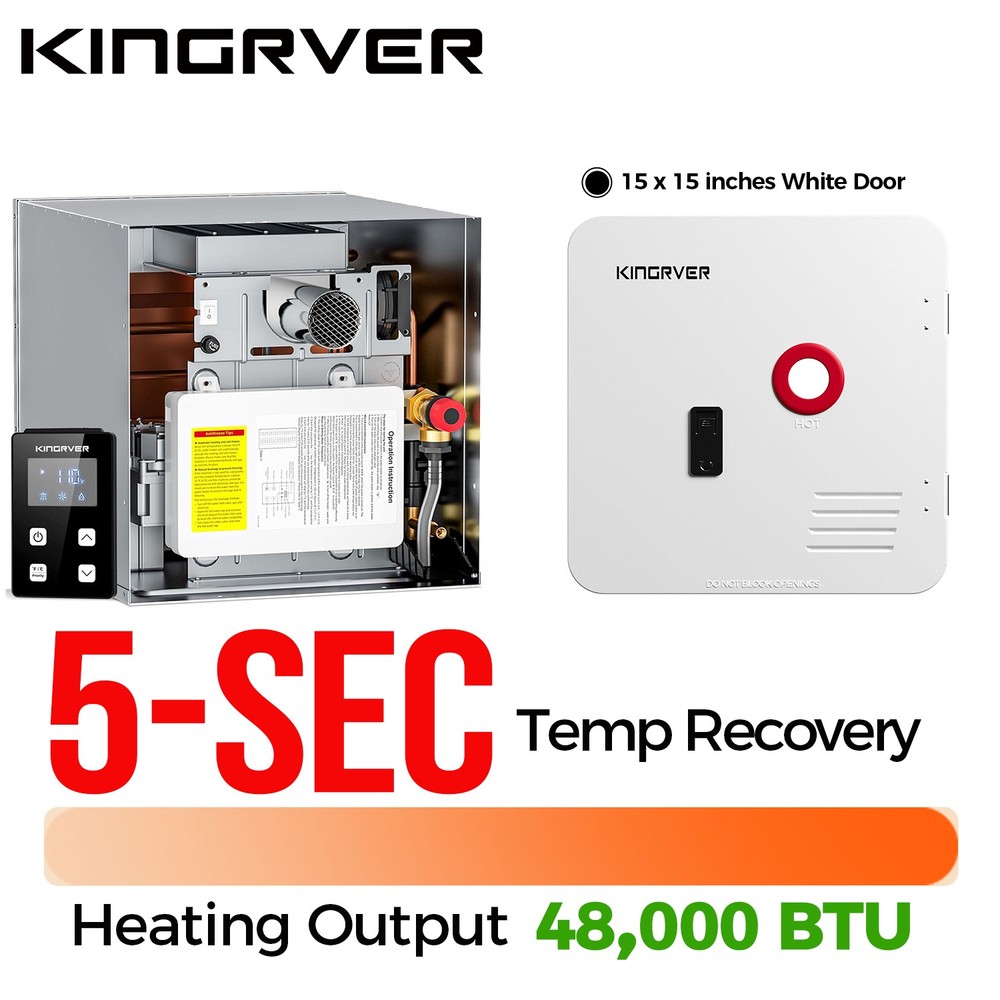 48,000 BTU Tankless RV Water Heater Instant Hot Water W/ 15" x 15" White Door