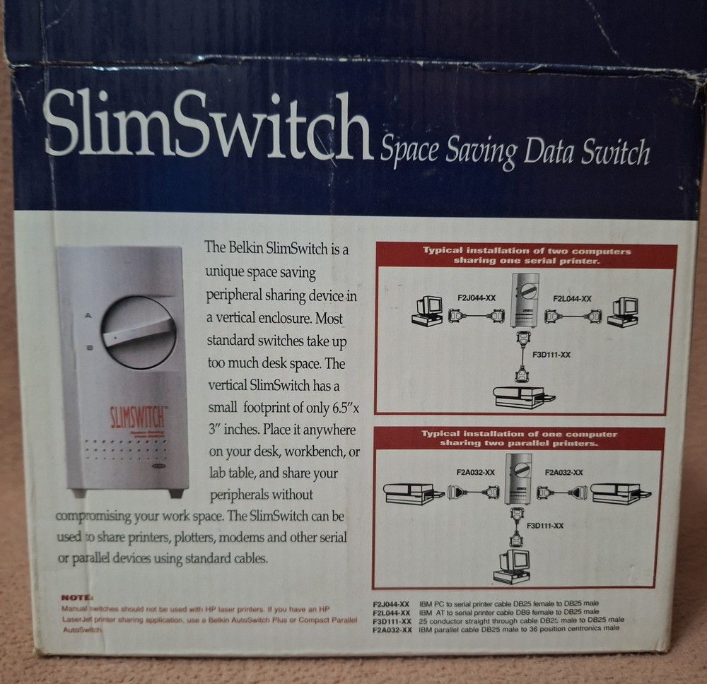 Vintage BELKIN SLIM SWITCH - Space Saving Data Switch F1B024-V NOS