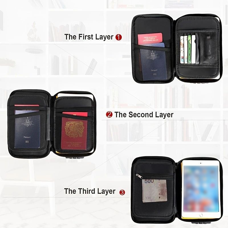 Three-layer small fireproof and waterproof document bag