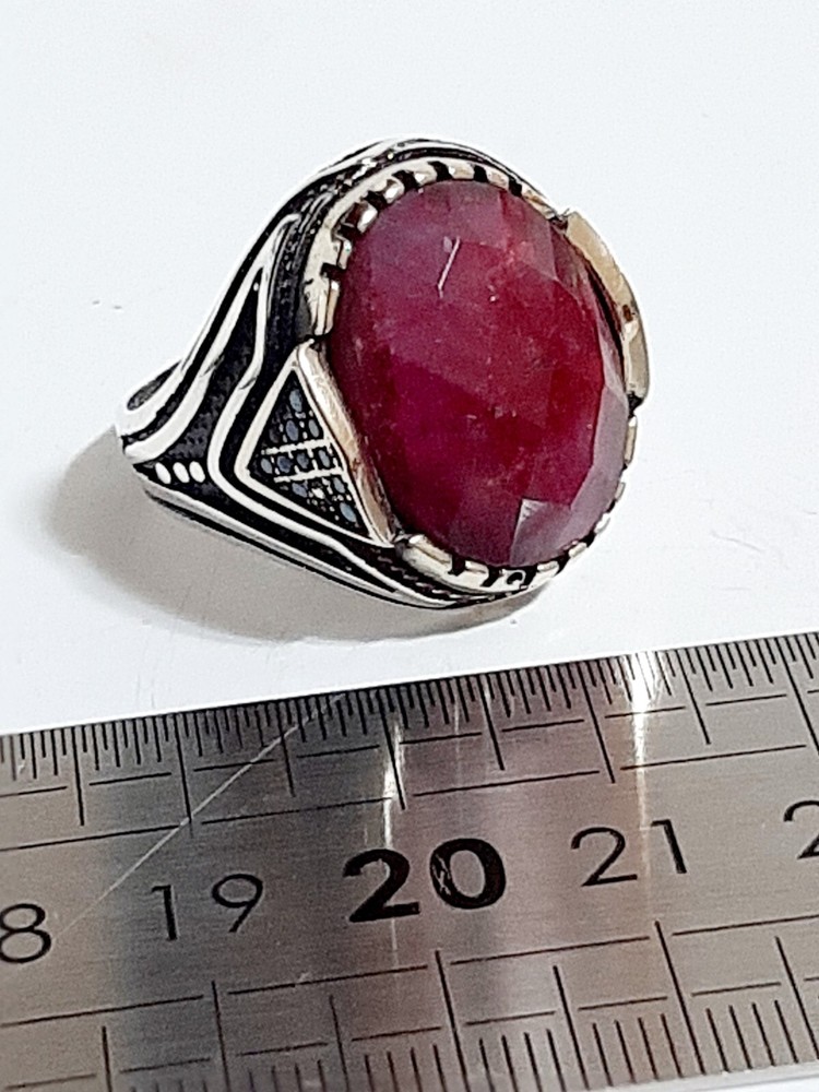 Mens 925 Ruby Turquoise Solitaire Silver Ring Man Sterling $