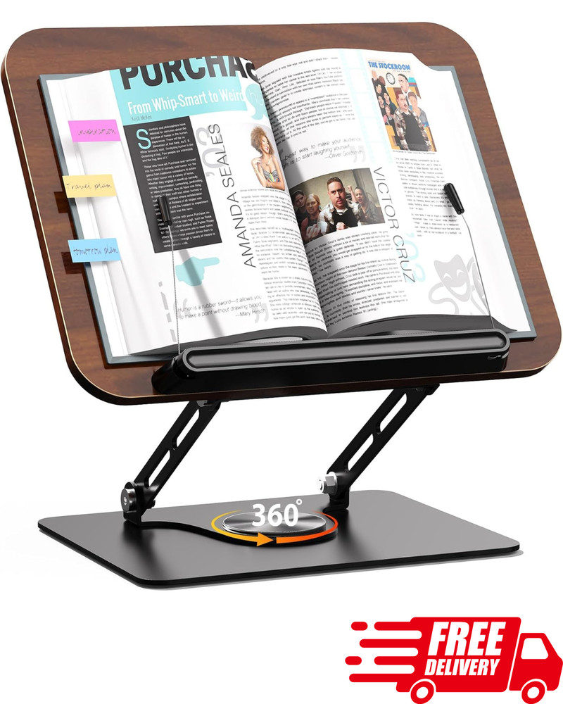 Adjustable Book Stand for Reading with 360° Rotating Base Foldable Holder