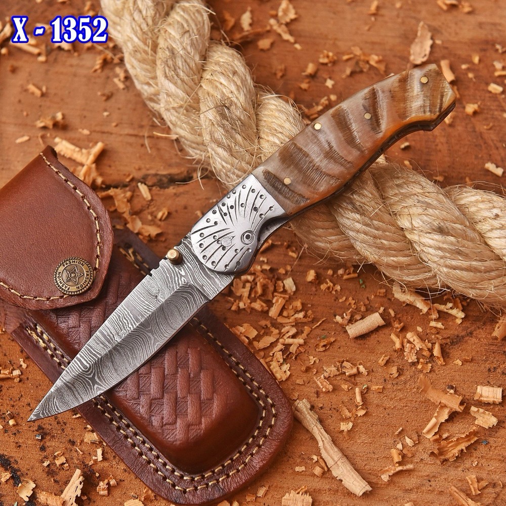 Custom Made Folding Blade Pocket Knife Ram Horn Handle