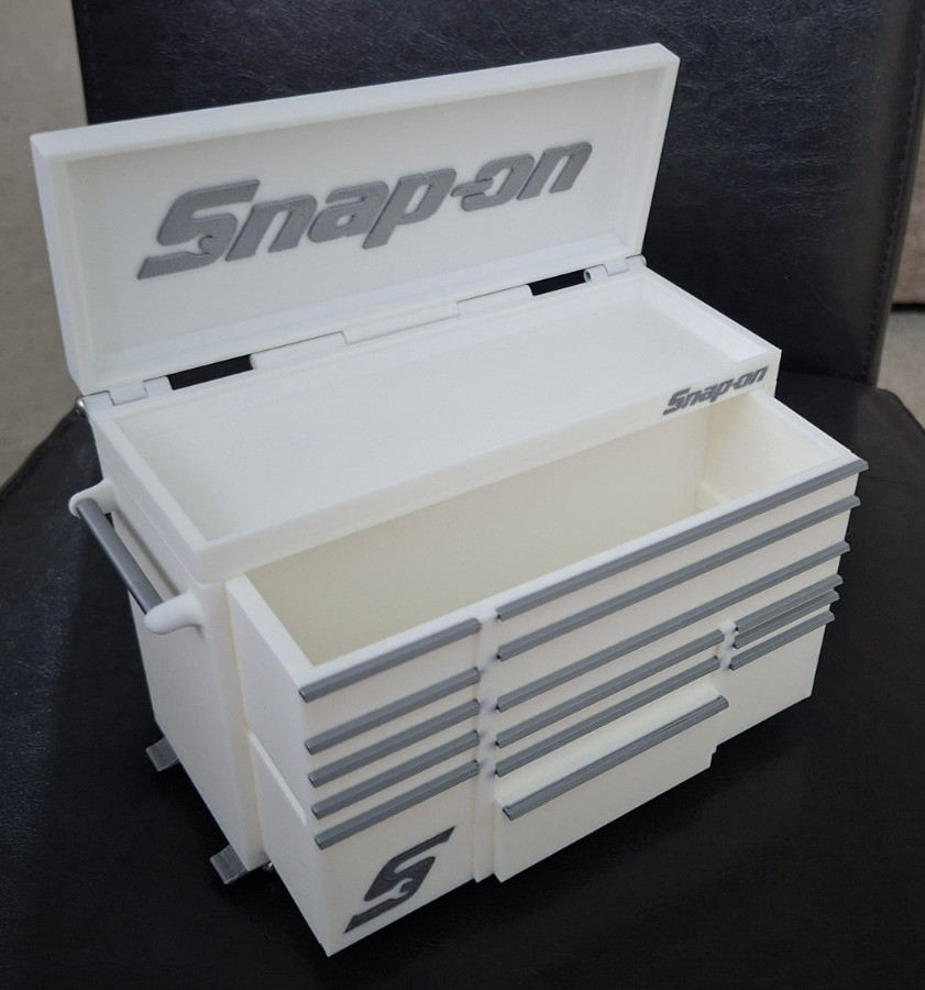 Snap On Mini High Quality 3D Printed Toolbox (White) (Silver)