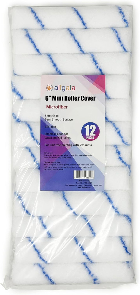 Mini Paint Roller 6" Mini 3/8" Nap Shedless Microfiber Roller Cover for
