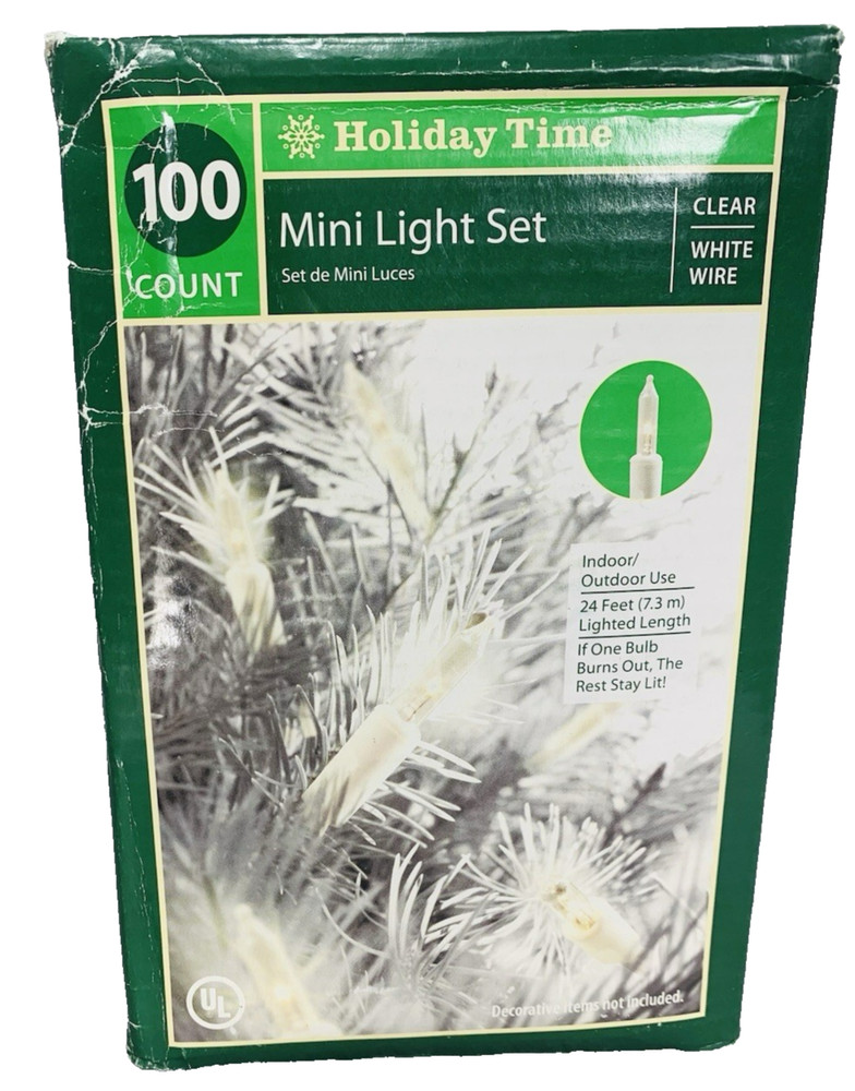 Clear Mini Lights String 100 Count WHITE Wire Christmas Incandescent 24' HT