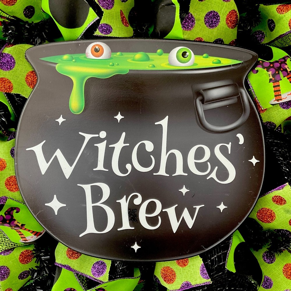 Witches' Brew Cauldron Halloween Deco Mesh Wreath