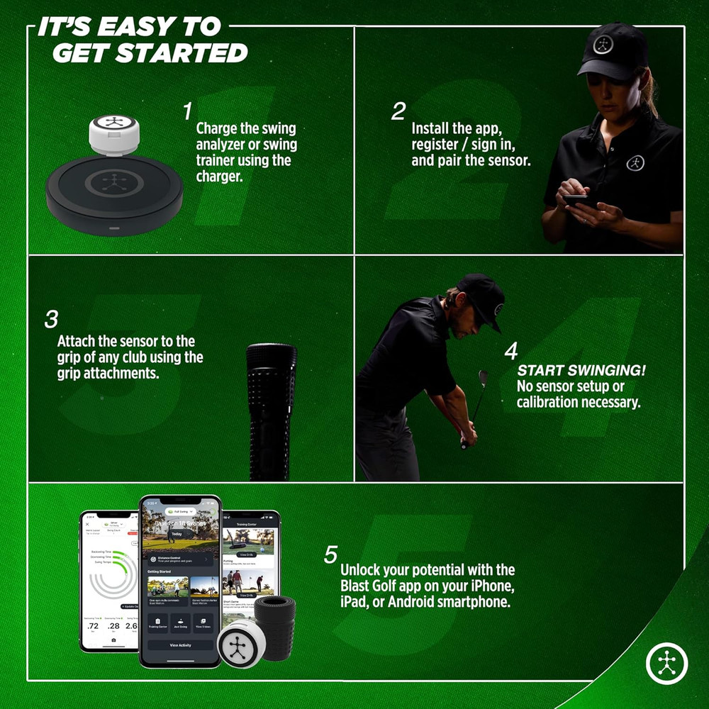Blast Motion Golf Swing & Stroke Analyzer - Real-time Feedback, Swing Metrics, S