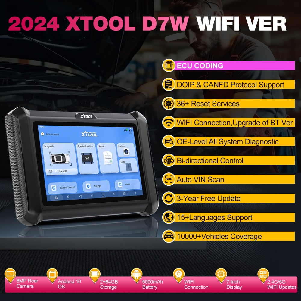 XTOOL D7W Auto Diagnostic Scan Tool 36+Resets E/CU Coding K`ey Programmer DOIP