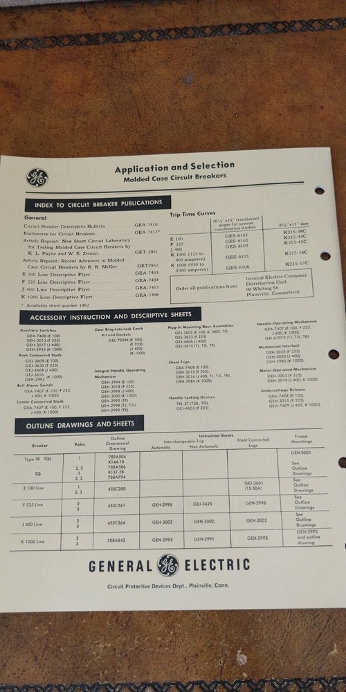 1950s General Electric ~ Application & Selection of Molded Case Circuit Breakers