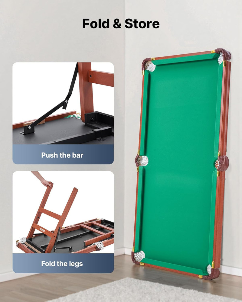 Folding Pool Table,Portable Billiards Tables, Foldable Space-Saving Entertainmen