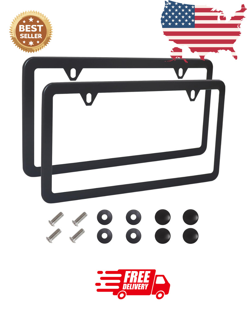 2PCS Premium Matte Black License Plate Frames, 2 Holes Solid RustFree Stainle...