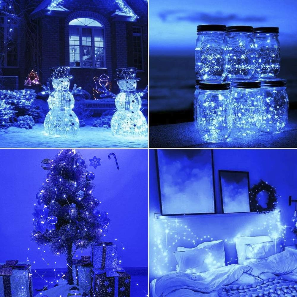 Woohaha Solar String Lights, 2PACK 33Ft 100 LED Blue Copper Wire Lights, Waterpr