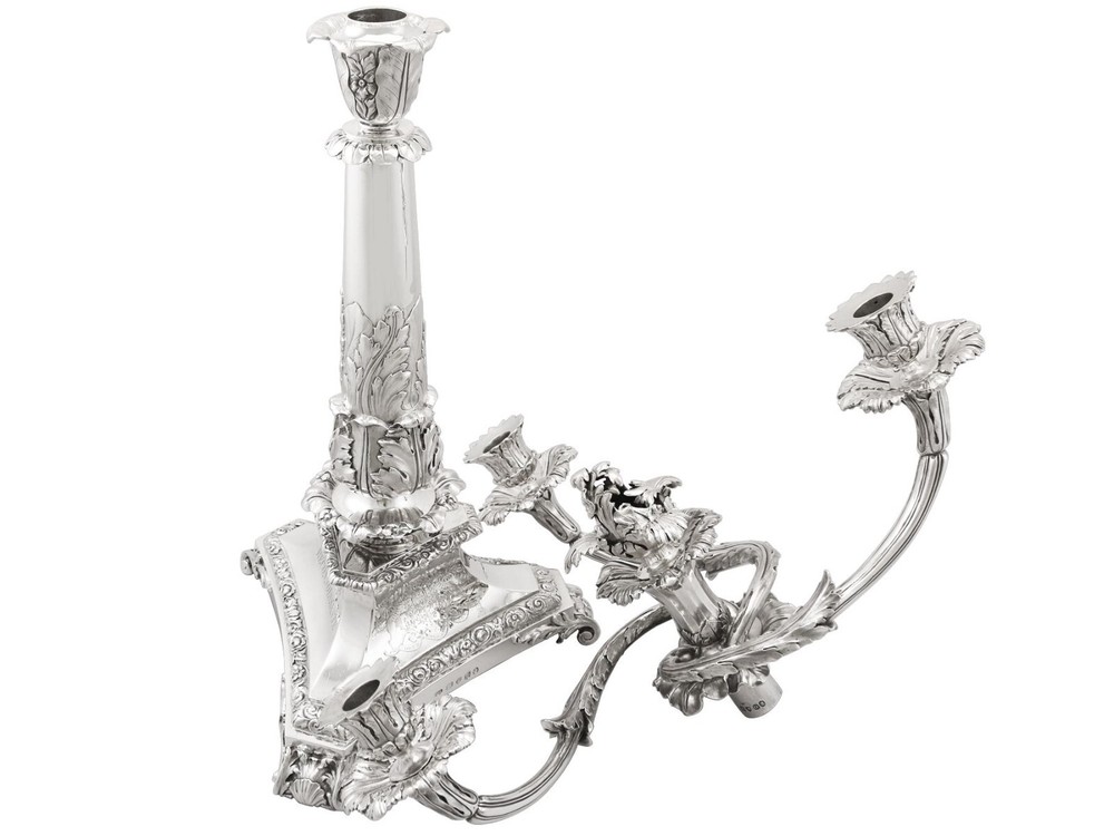 Sterling Silver Three Light Candelabrum Centrepiece - Antique George IV