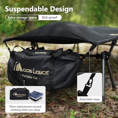 Height Adjustable Camping Cot - Supports 330 lbs, Portable Folding Bed Black