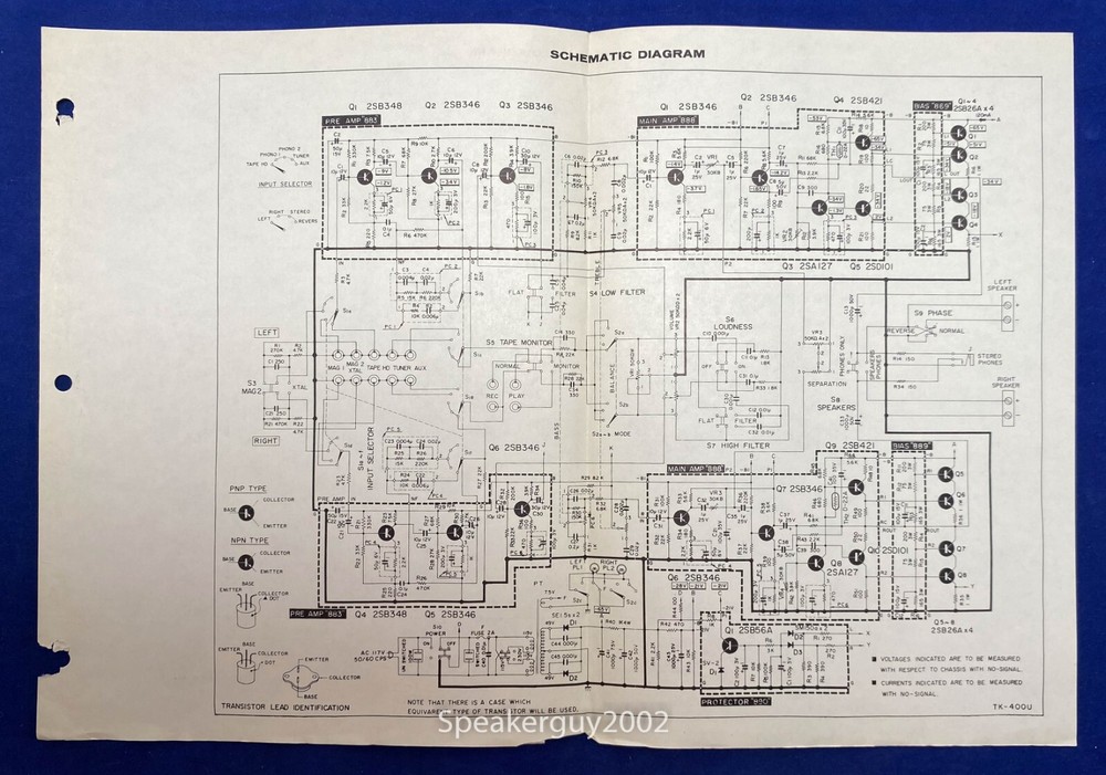 Original Kenwood TK-400U Receiver Foldout Schematic
